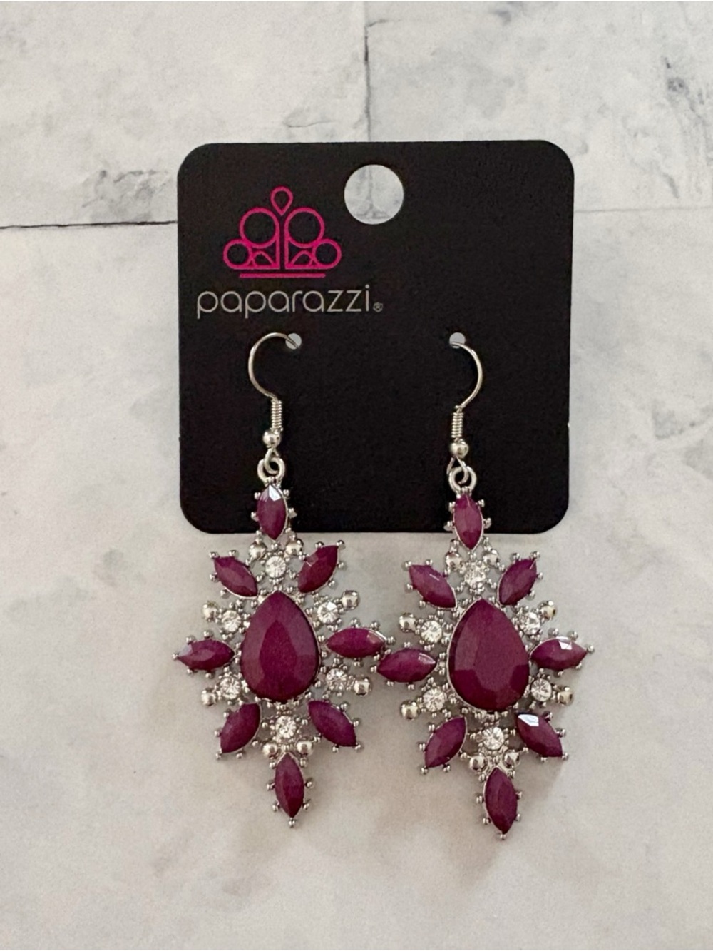 Paparazzi Deep Fuchsia Teardrop Cluster Dangle Earrings